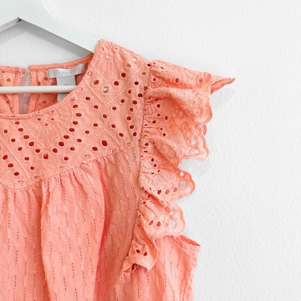 Design History Cute Woman's Blouse Eyelet Lace Embroidery Boho Pretty as a Peach - Picture 3 of 3